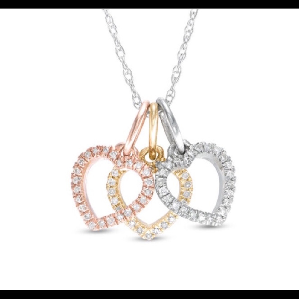 Zales Triple Heart Pendant in Tri-Tone Gold